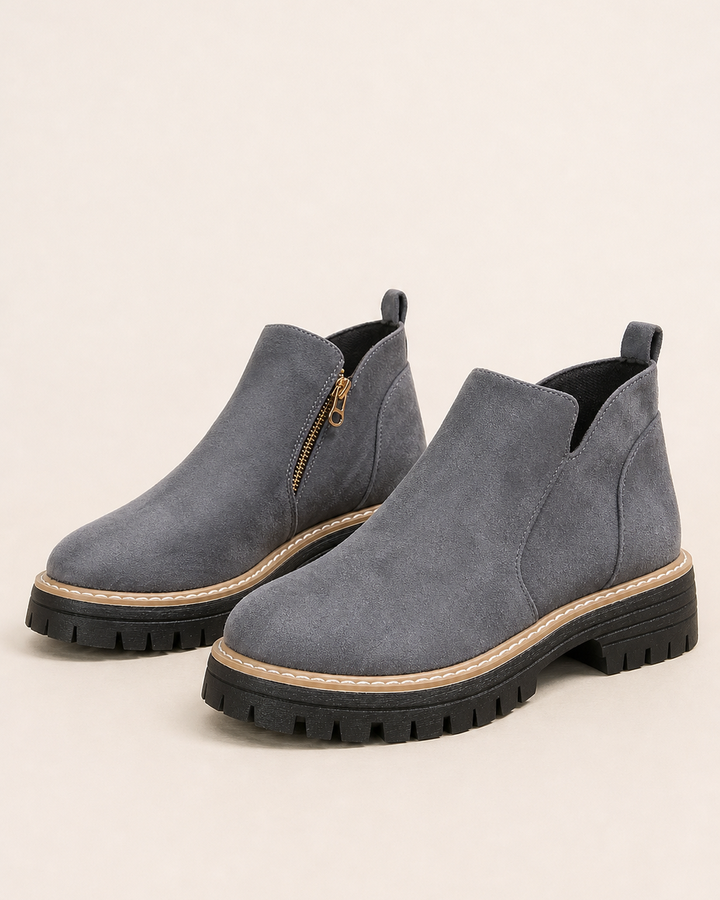 Delia | Round-Toe Side-Zip Chunky Ankle Boot