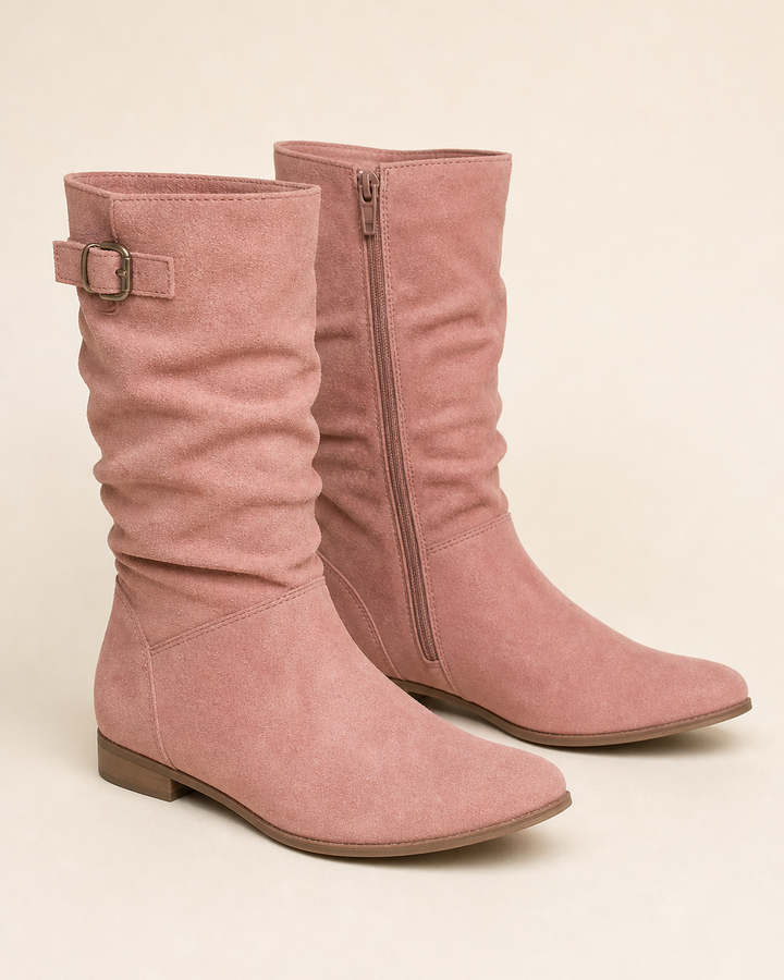 Petra | Side-Zip Slouch Suede Mid-Calf Boot