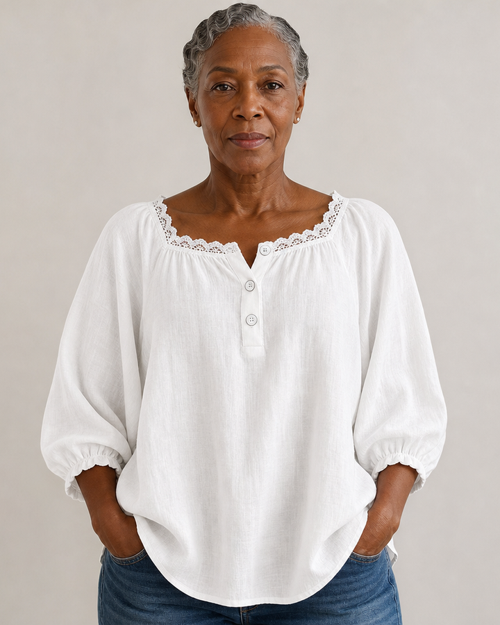 Elodie | Lace-Trim Square Neck Blouse