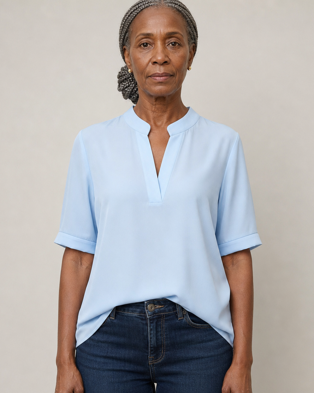 Margaux | Chic V-Neck Blouse with Gold Detail
