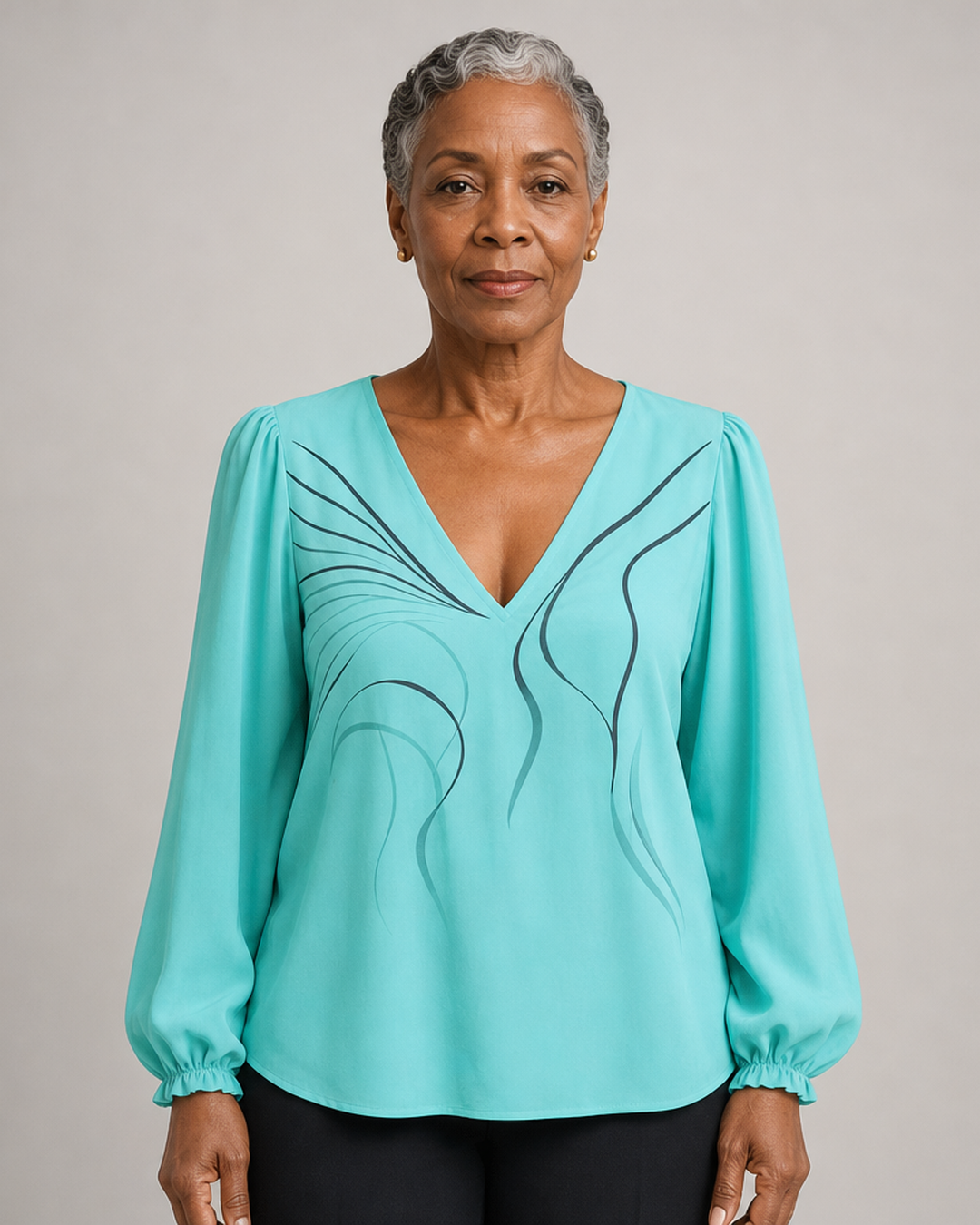 Zoey | Blouse V-neck Line Printed Puff Sleeve