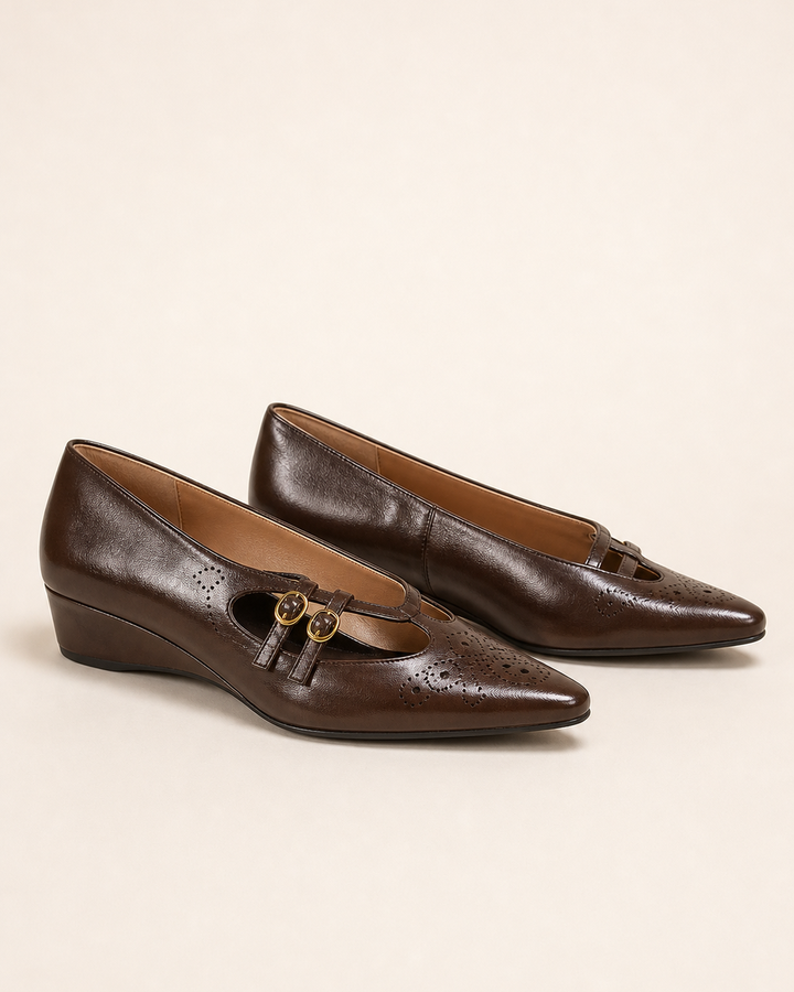 Louvenia | Brogued Double-Strap Mary Jane Flats