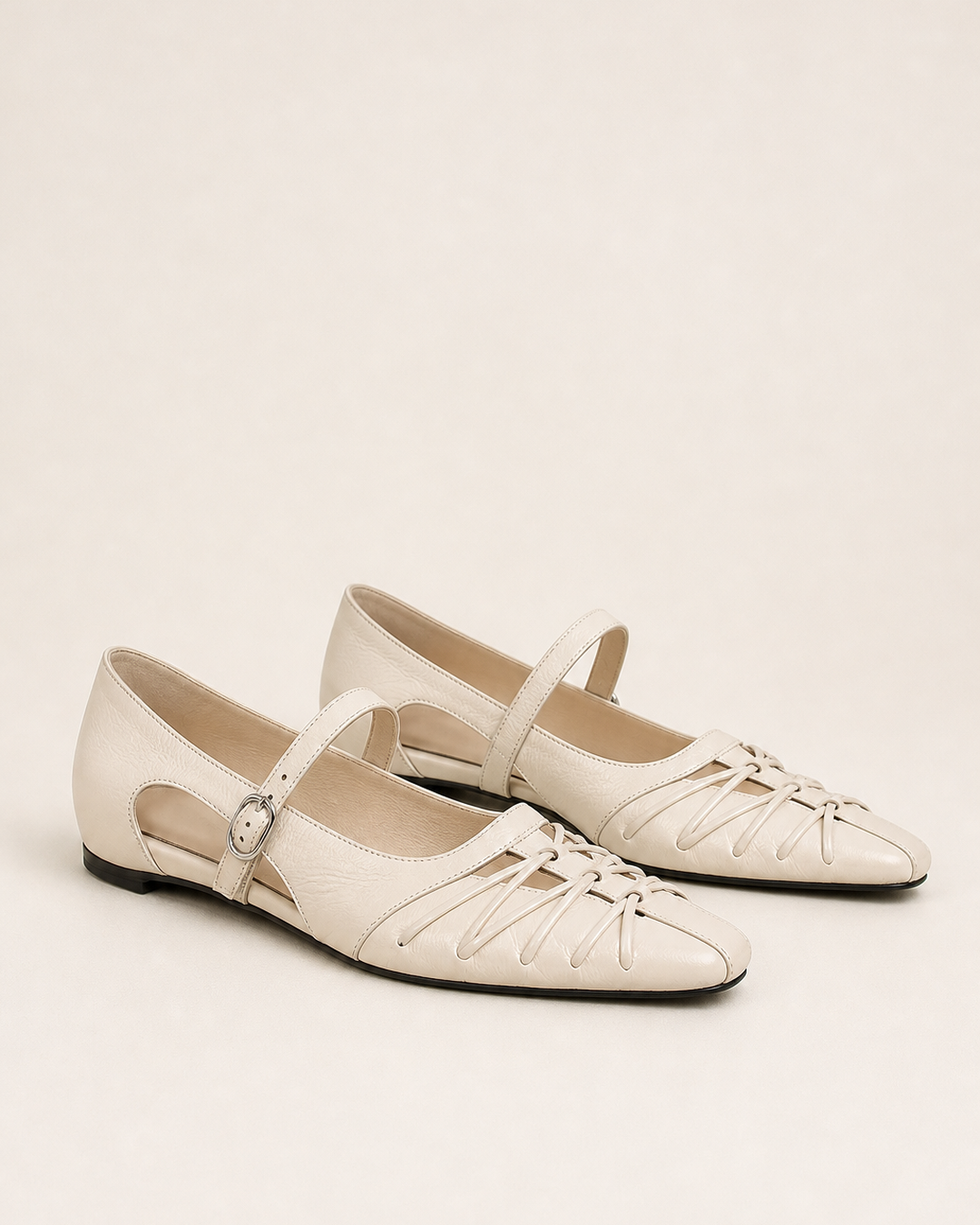 Jonetta | Pointed Lattice-Cut Mary Jane Flats