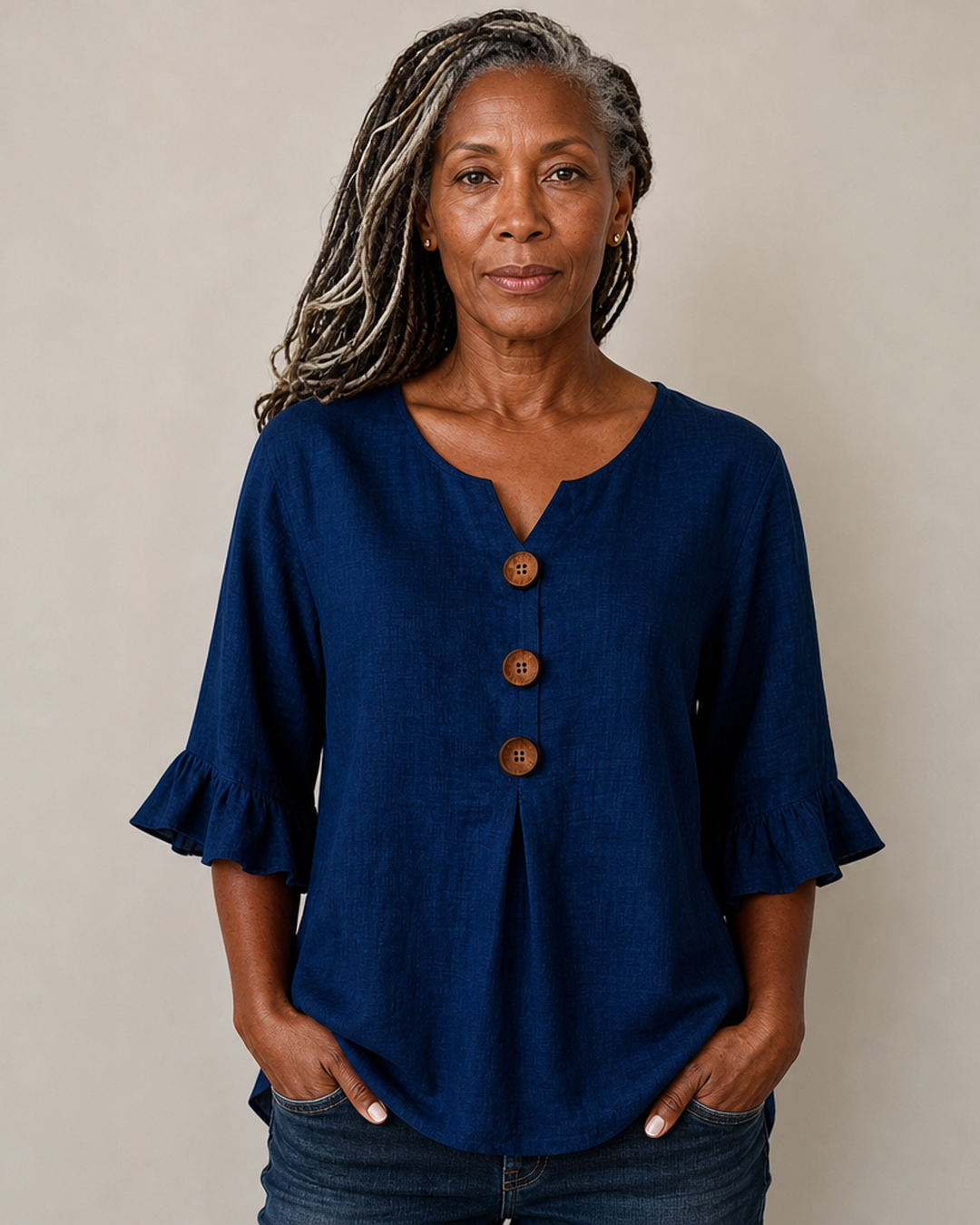 Jessara | Ruffle-Sleeve Linen Blouse
