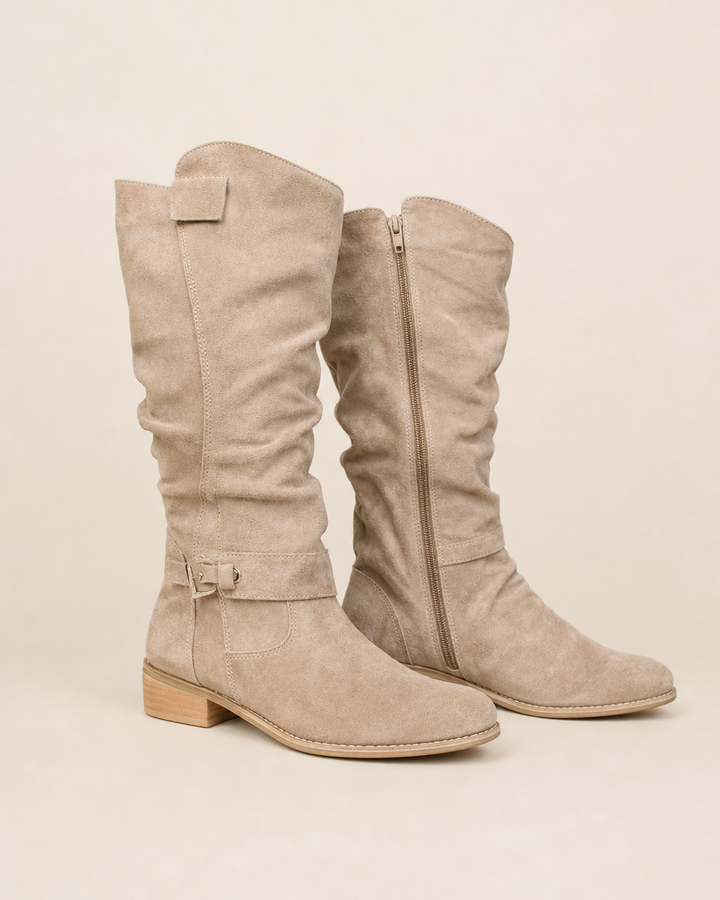 Adele | Low-Heel Side-Zip Suede Tall Boot