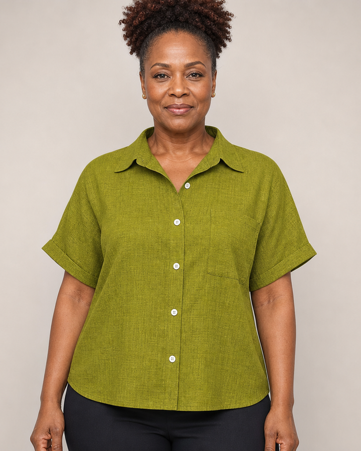 Zandra | Comfortable Short Sleeve Button Blouse