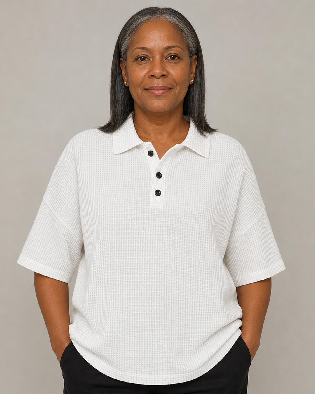 Peggie | Comfortable Waffle Polo Blouse