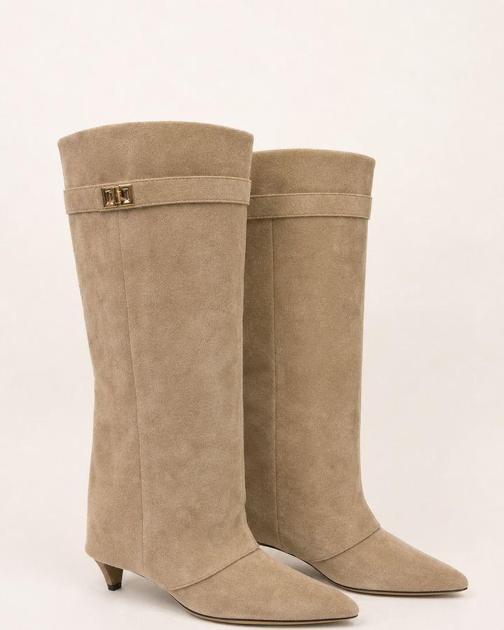 Harriet | Pointed-toe Wide-shaft Buckle Mid-calf Boot