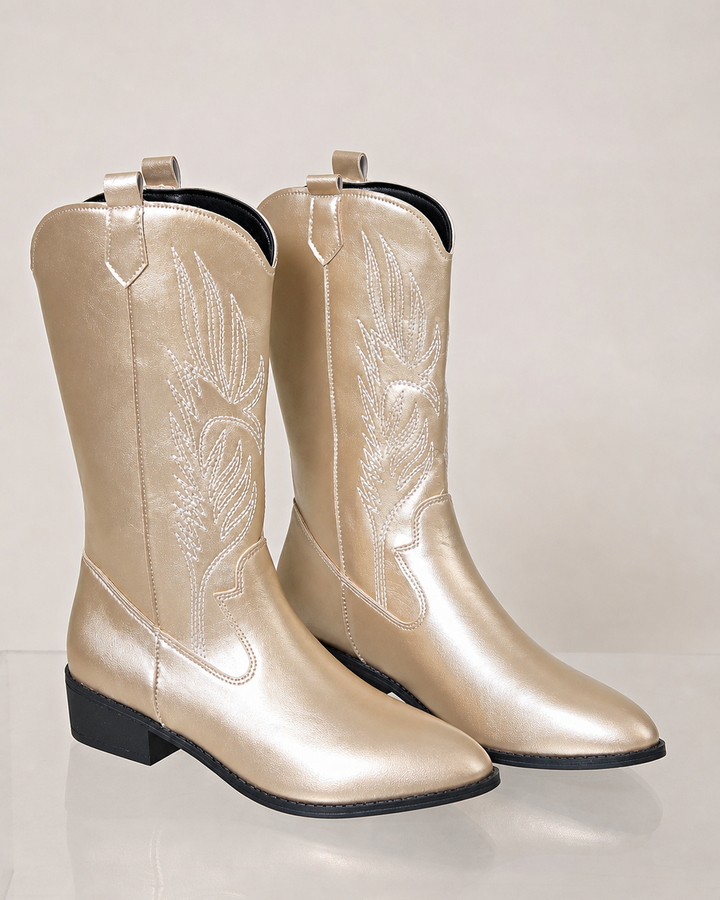 Roslyn | Embroidered Pointed-toe Western Knee Boot
