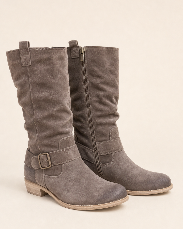 Adele | Low-Heel Side-Zip Suede Tall Boot