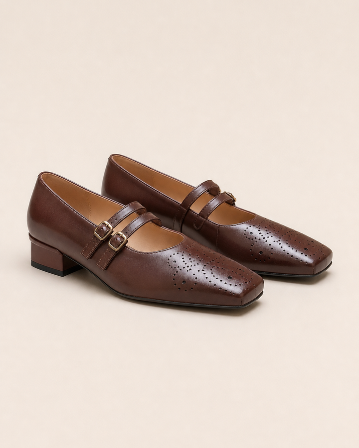 Lillie | Brogued Dual-Strap Mary Jane Pumps