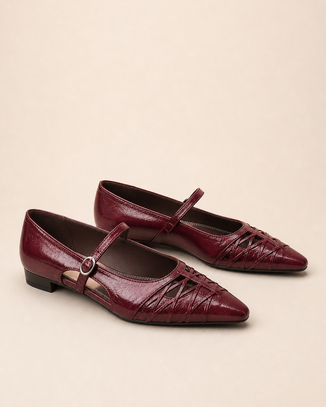 Jonetta | Pointed Lattice-Cut Mary Jane Flats