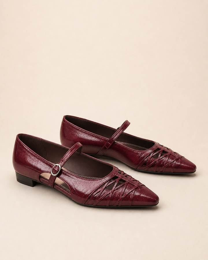 Jonetta | Pointed Lattice-Cut Mary Jane Flats