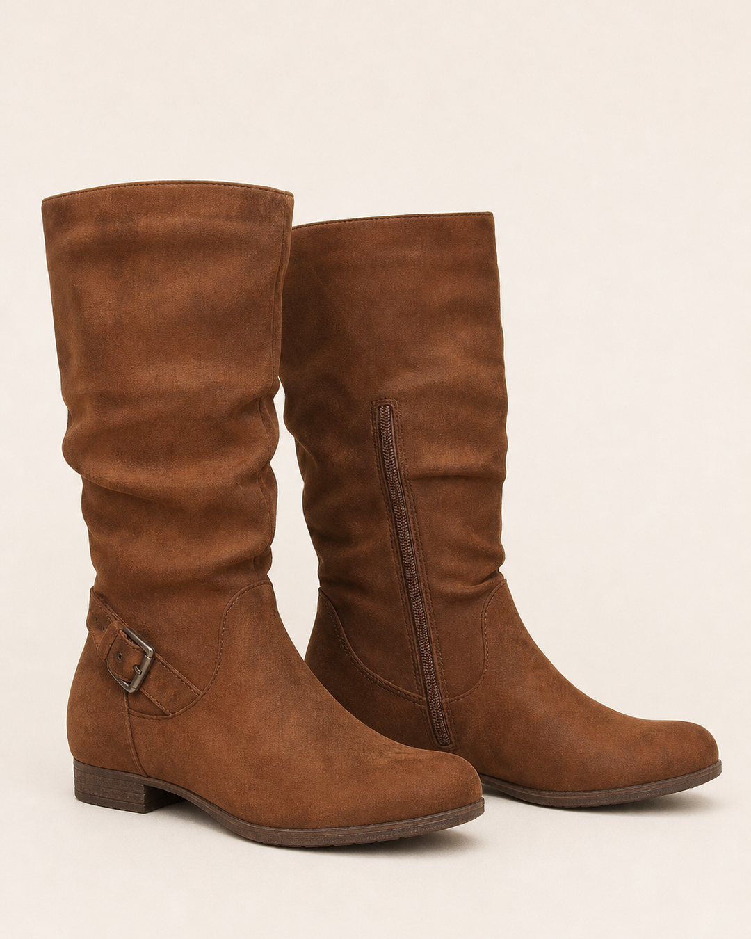 Petra | Side-Zip Slouch Suede Mid-Calf Boot