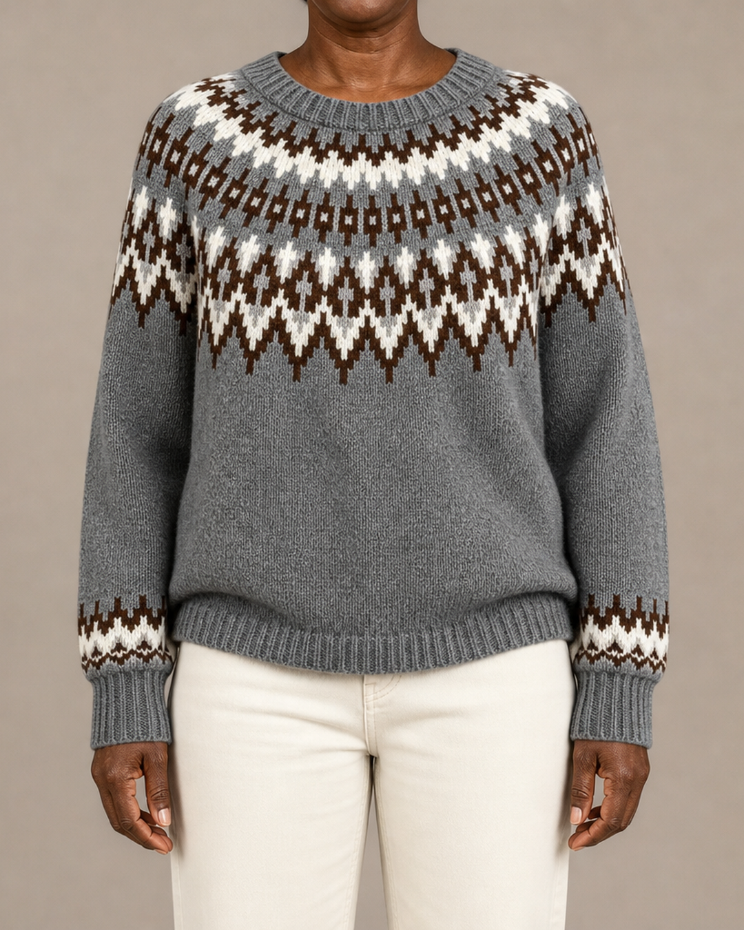 Corinne | Grey Fair Isle Yoke Knit Sweater