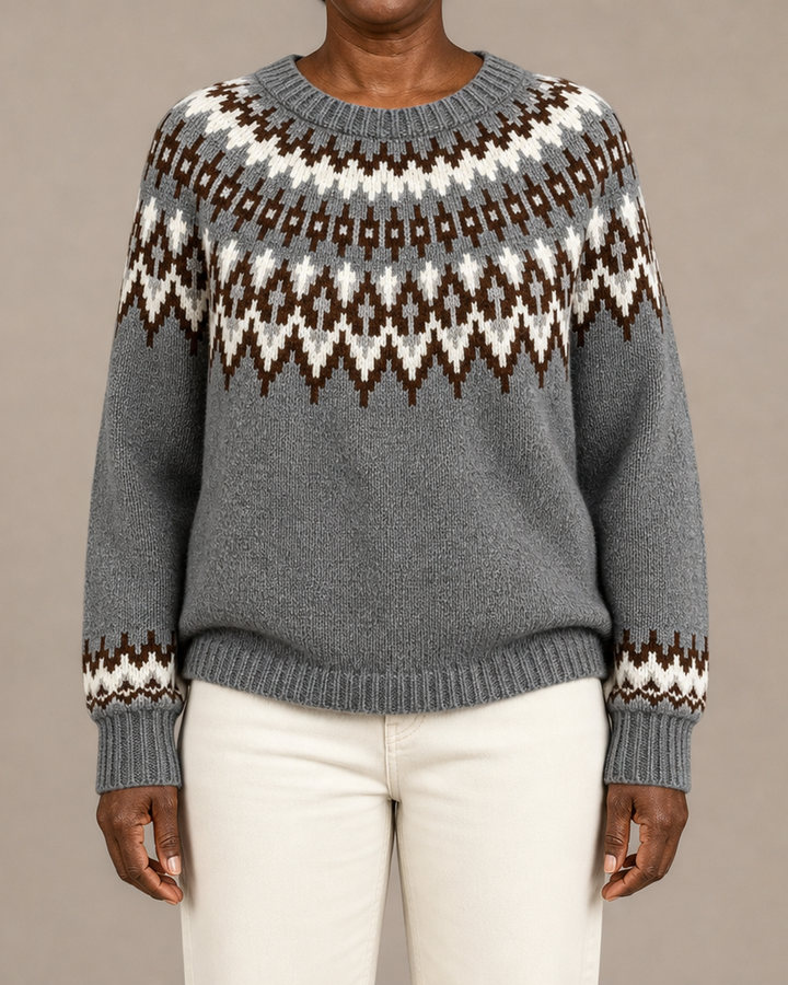 Corinne | Grey Fair Isle Yoke Knit Sweater