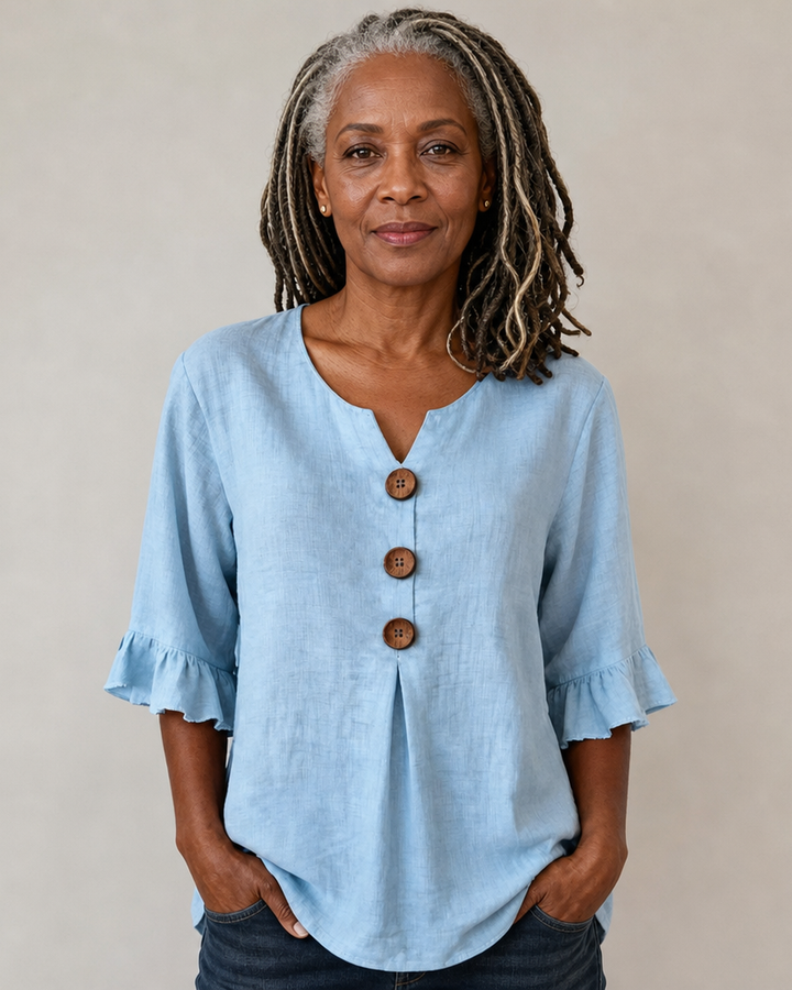 Jessara | Ruffle-Sleeve Linen Blouse