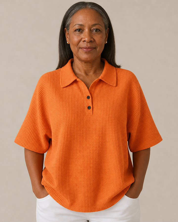 Peggie | Comfortable Waffle Polo Blouse