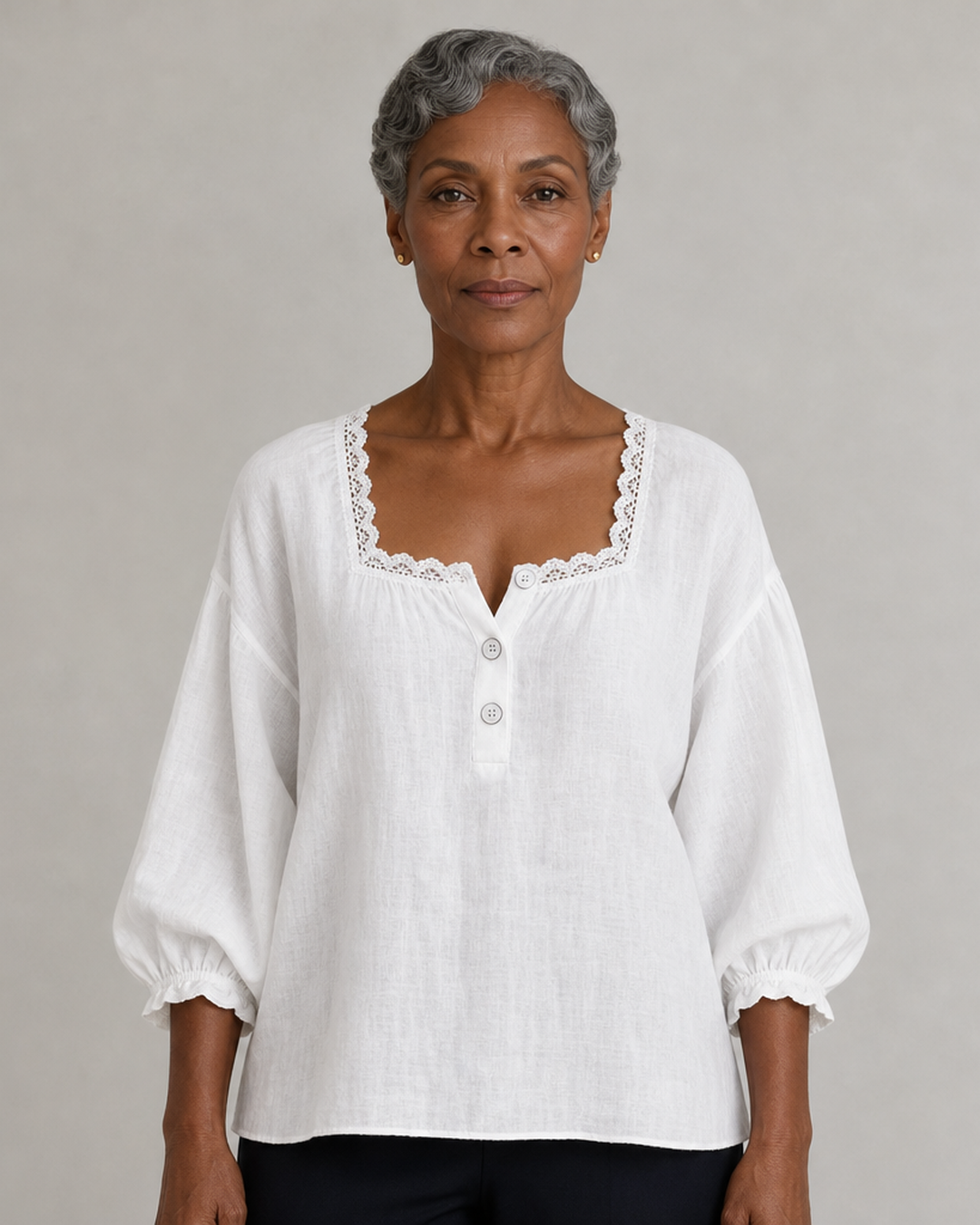 Elodie | Lace-Trim Square Neck Blouse
