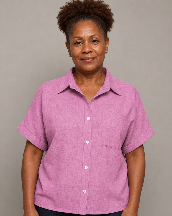 Zandra | Comfortable Short Sleeve Button Blouse