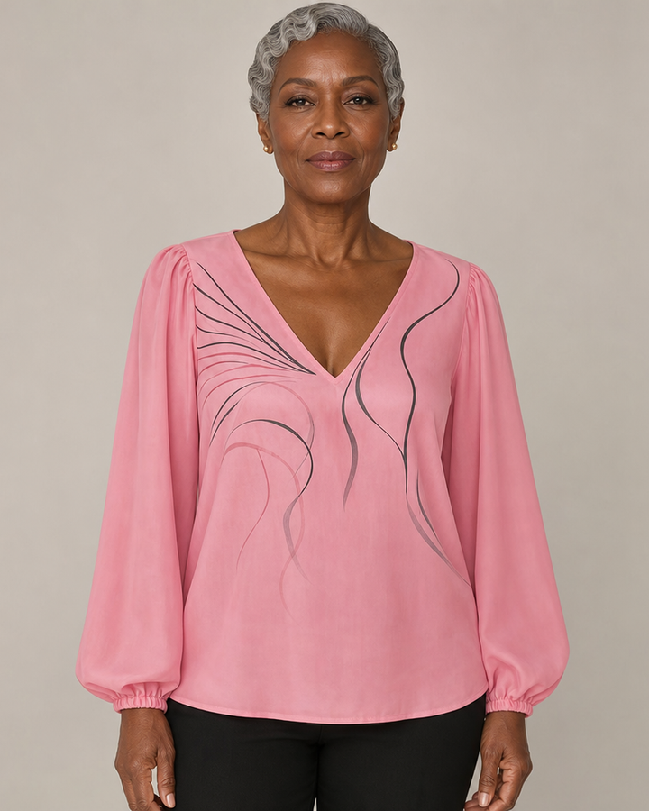 Zoey | Blouse V-neck Line Printed Puff Sleeve