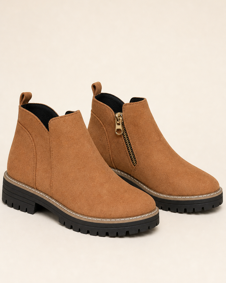 Delia | Round-Toe Side-Zip Chunky Ankle Boot