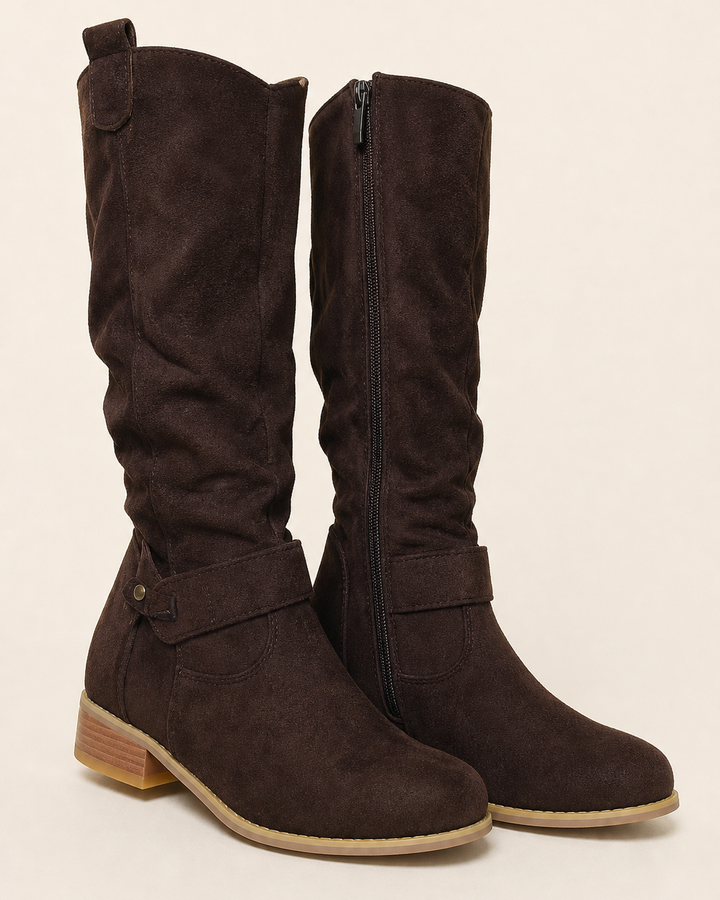 Adele | Low-Heel Side-Zip Suede Tall Boot
