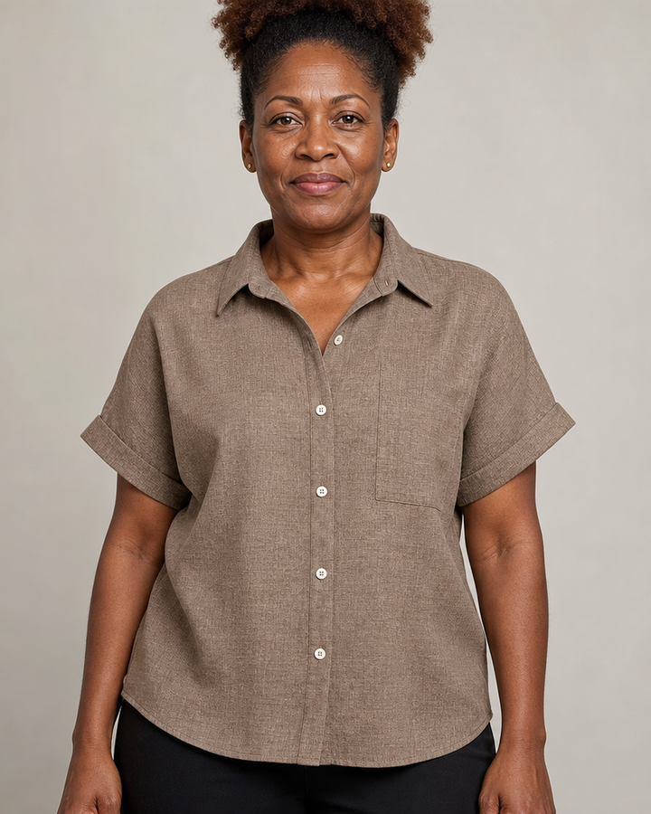 Zandra | Comfortable Short Sleeve Button Blouse