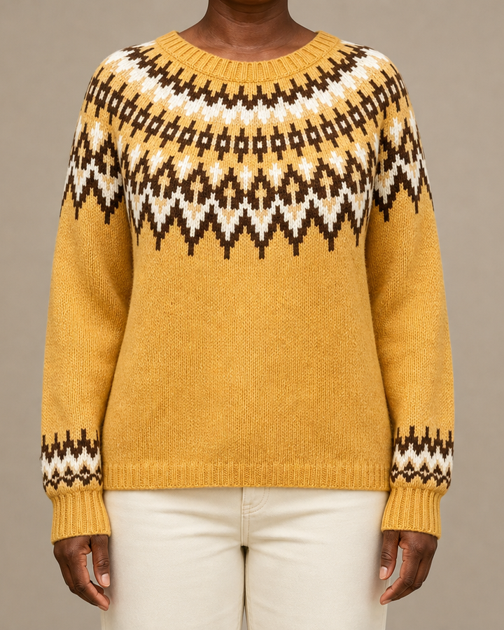 Darlene | Gold Fair Isle Yoke Knit Sweater