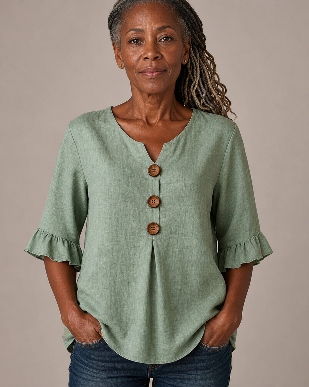 Jessara | Ruffle-Sleeve Linen Blouse