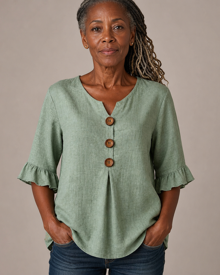 Jessara | Ruffle-Sleeve Linen Blouse