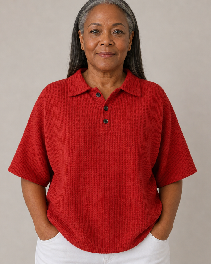 Peggie | Comfortable Waffle Polo Blouse