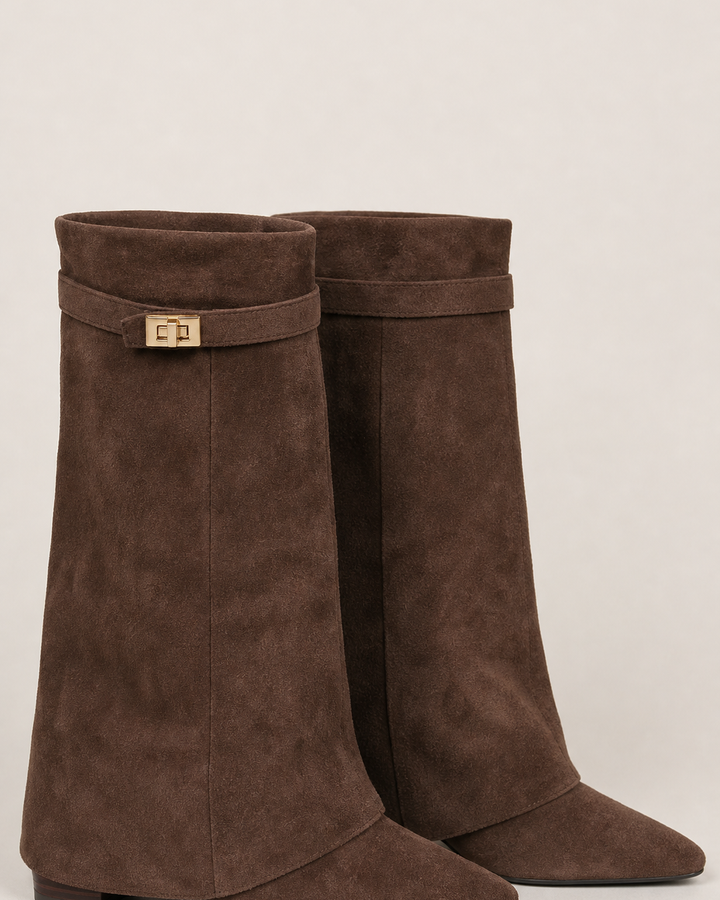 Harriet | Pointed-toe Wide-shaft Buckle Mid-calf Boot