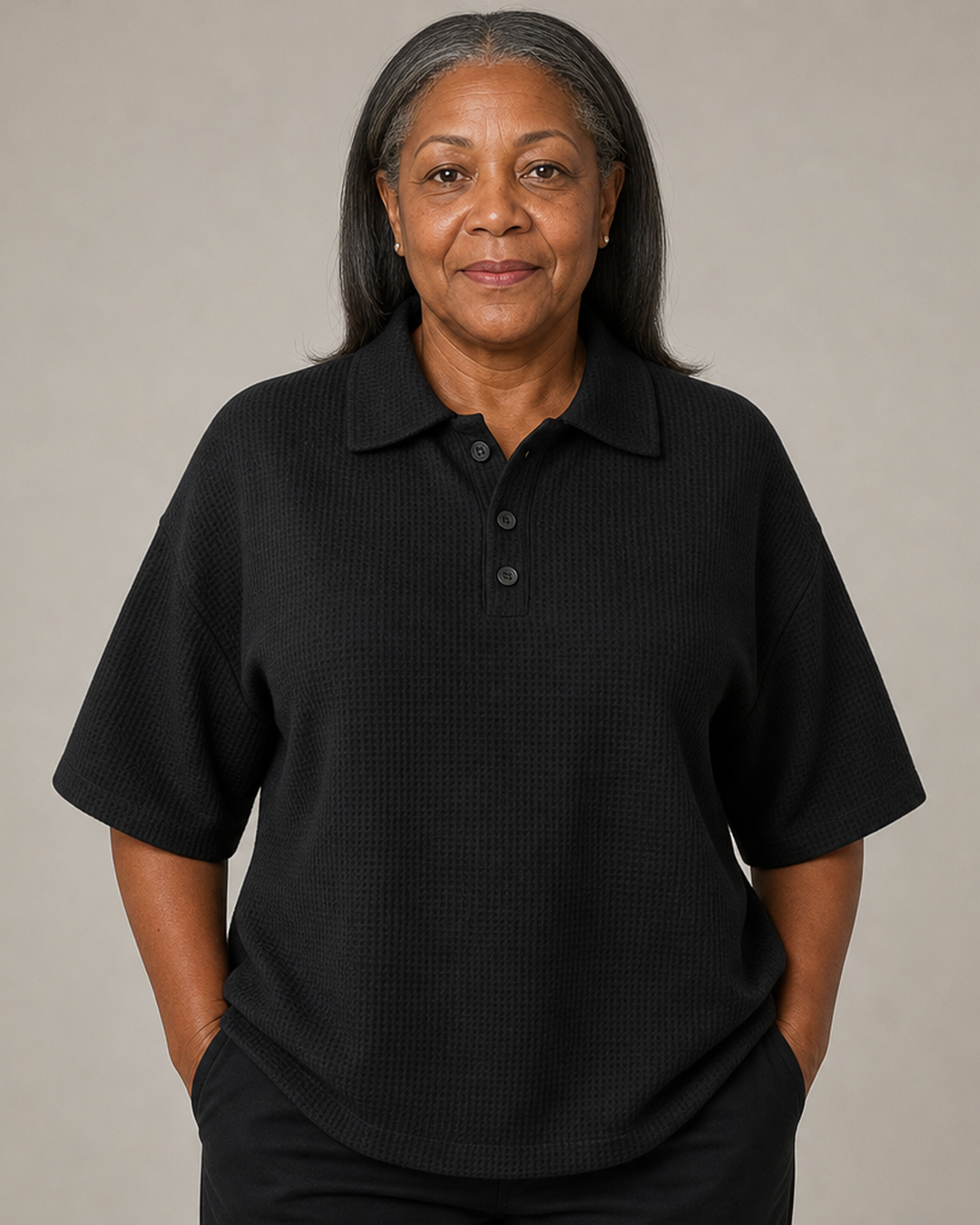 Peggie | Comfortable Waffle Polo Blouse
