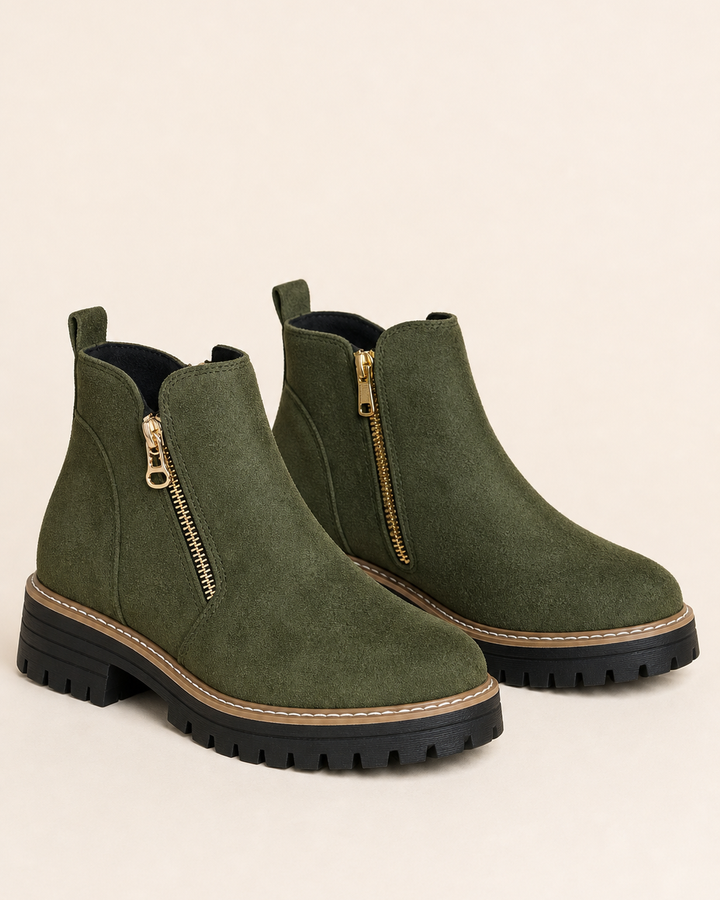 Delia | Round-Toe Side-Zip Chunky Ankle Boot
