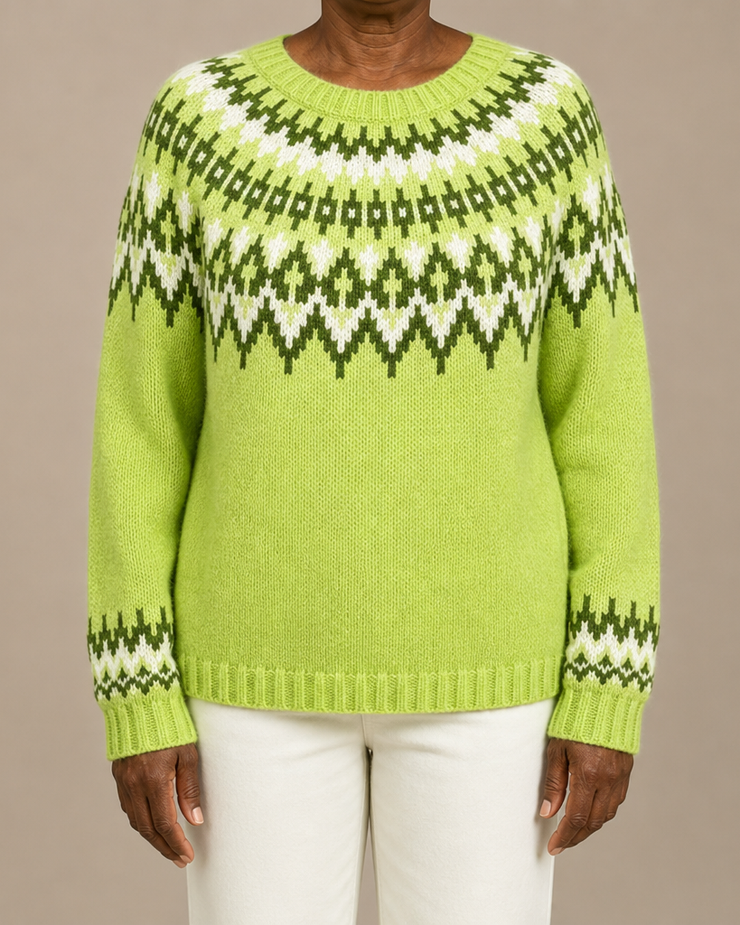 Eloise | Neon Yellow Fair Isle Yoke Knit Sweater