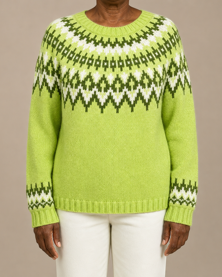 Eloise | Neon Yellow Fair Isle Yoke Knit Sweater