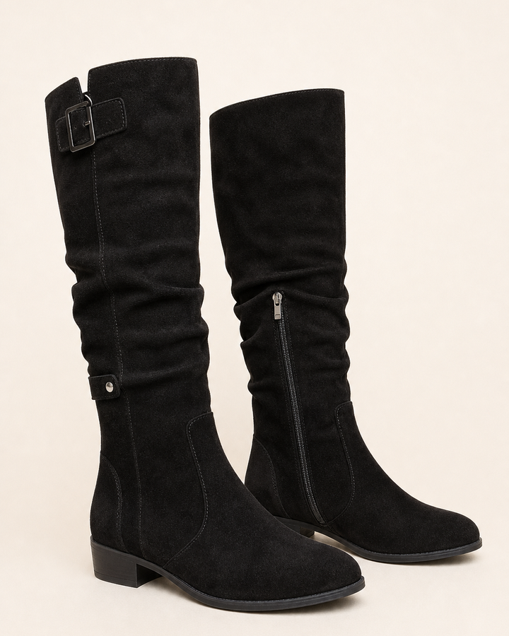 Adele | Low-Heel Side-Zip Suede Tall Boot