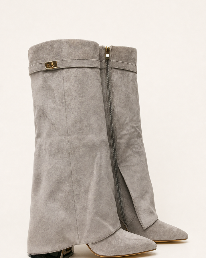 Harriet | Pointed-toe Wide-shaft Buckle Mid-calf Boot