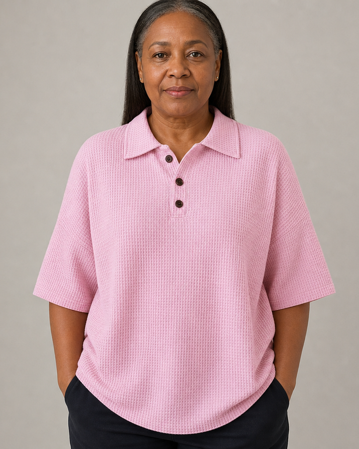 Peggie | Comfortable Waffle Polo Blouse