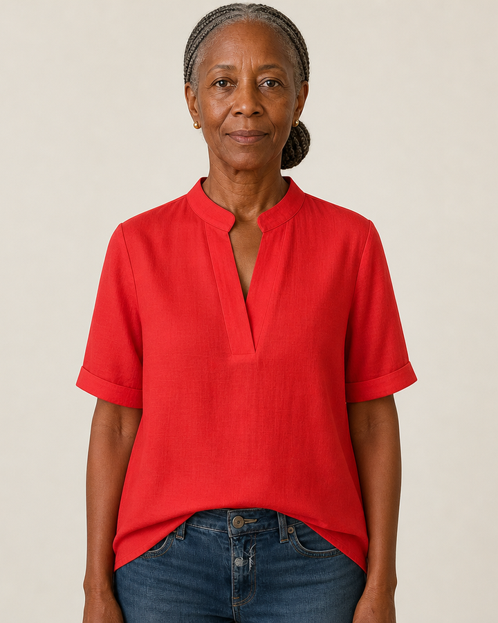 Margaux | Chic V-Neck Blouse with Gold Detail