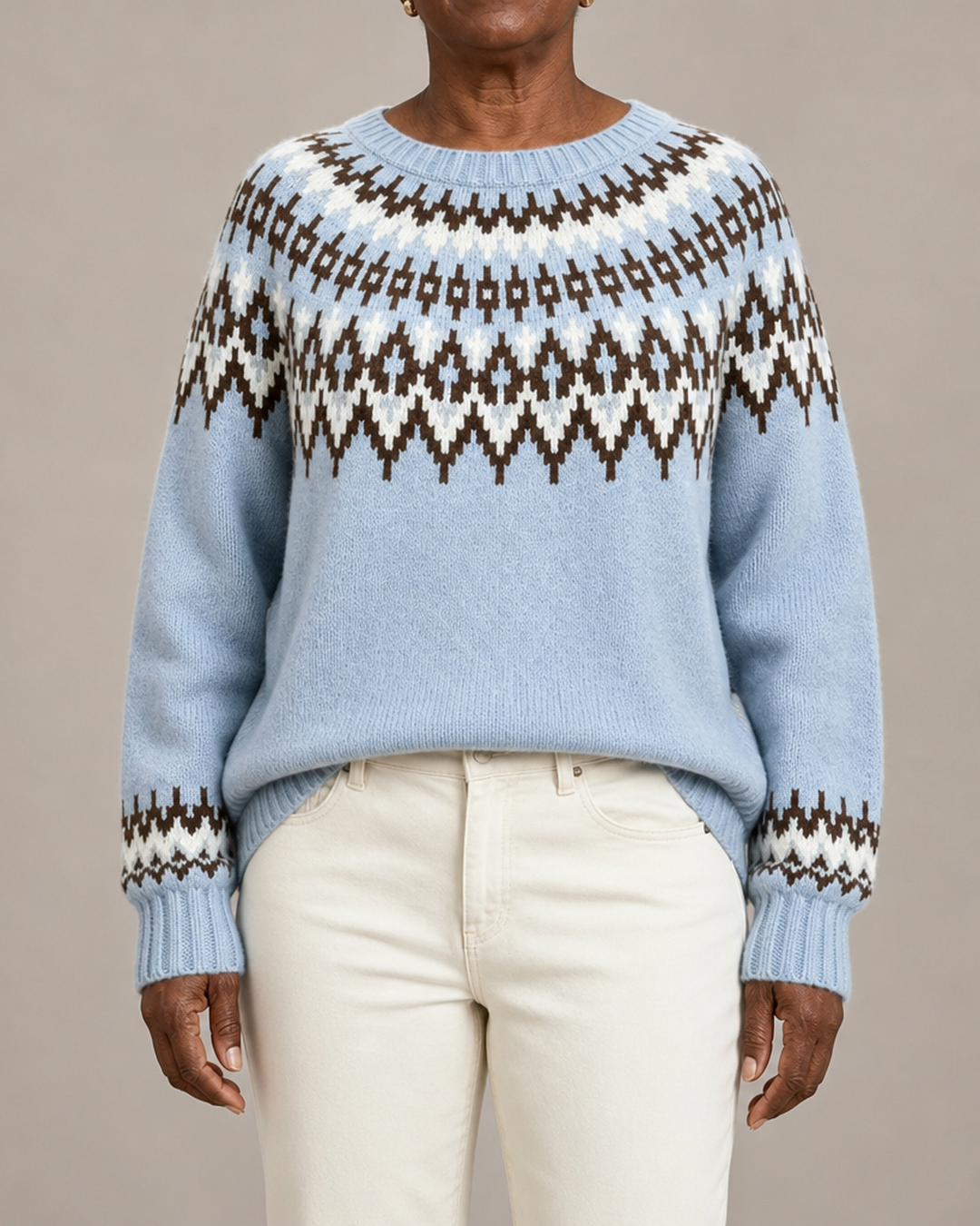 Faye | Sky Blue Fair Isle Yoke Knit Sweater