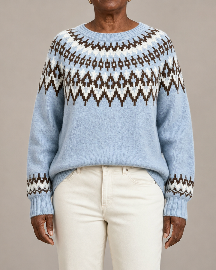 Faye | Sky Blue Fair Isle Yoke Knit Sweater