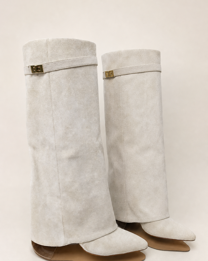 Harriet | Pointed-toe Wide-shaft Buckle Mid-calf Boot