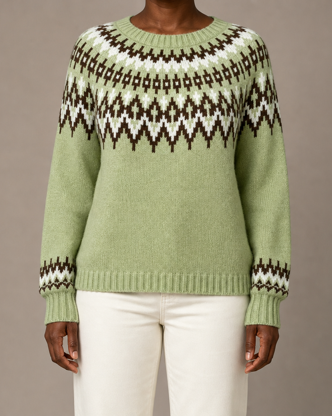 Georgia | Matcha Green Fair Isle Yoke Knit Sweater