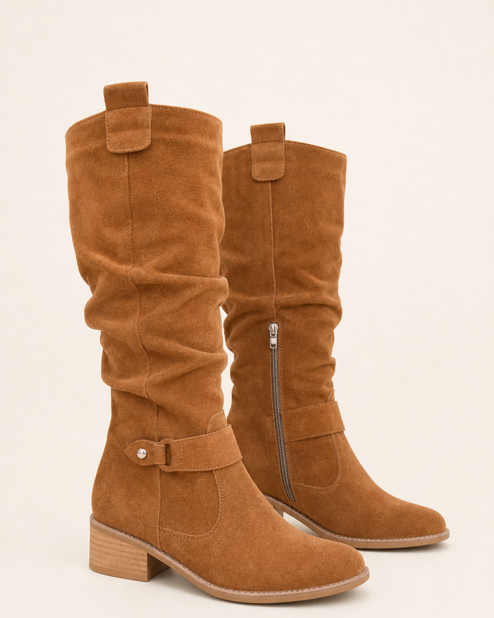 Adele | Low-Heel Side-Zip Suede Tall Boot