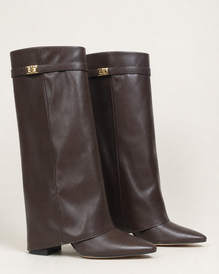 Harriet | Pointed-toe Wide-shaft Buckle Mid-calf Boot