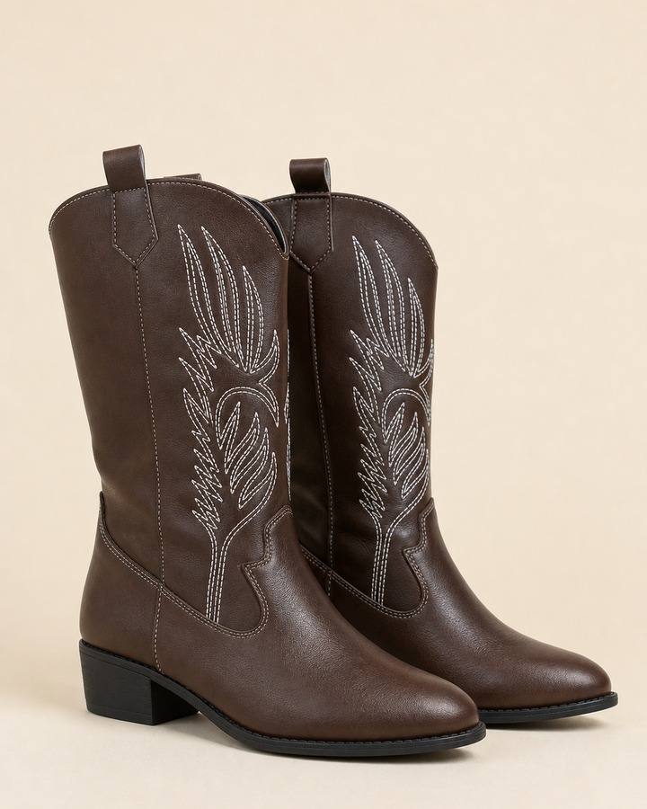 Roslyn | Embroidered Pointed-toe Western Knee Boot