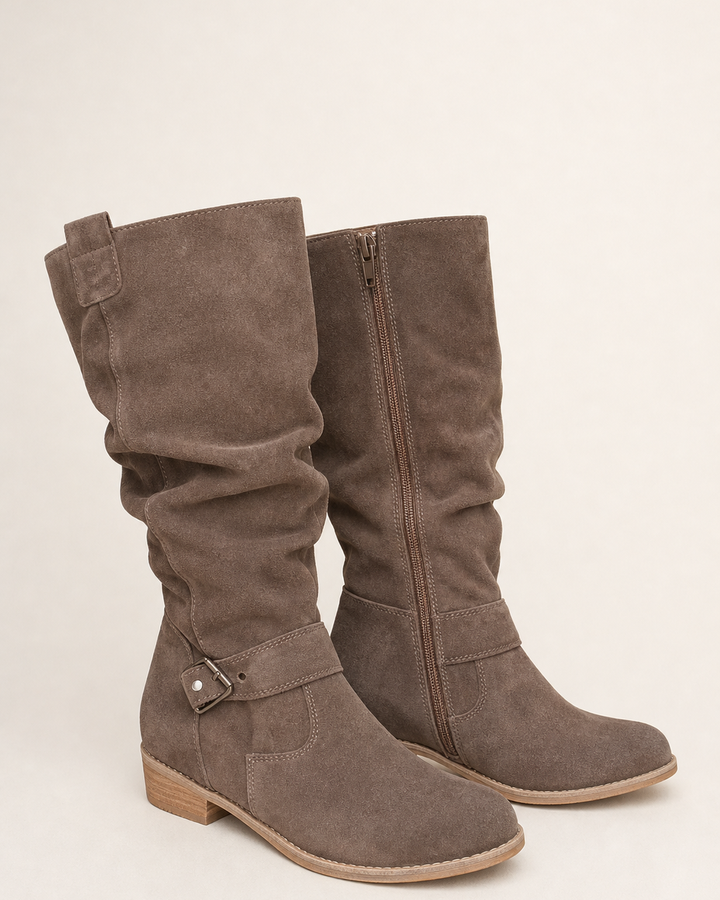 Adele | Low-Heel Side-Zip Suede Tall Boot