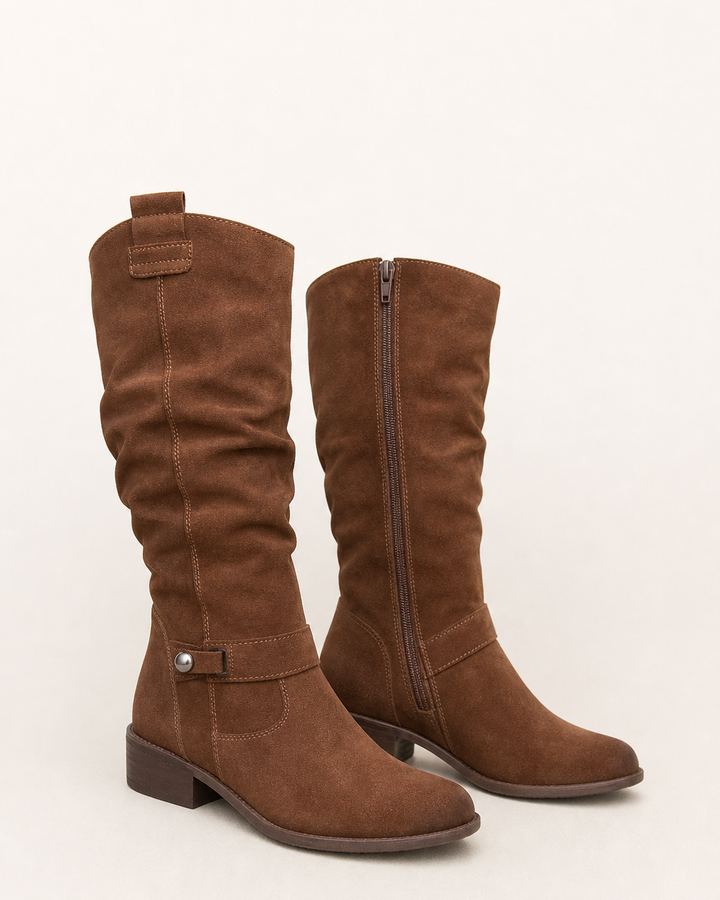 Adele | Low-Heel Side-Zip Suede Tall Boot